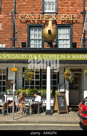 People enjoying refreshments outdoors at the Castle Ball Hotel in Marlborough Wiltshire England UK EU Stock Photo