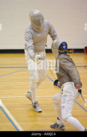 SPORTS Gurnee Illinois USFA sectional fencing competition two men during bout Stock Photo