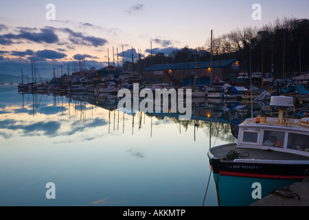 Boat moored on the river at Jubilee Wharf Penryn Cornwall England GB Stock Photo