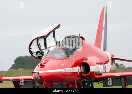 Open cockpit of RAF Red Arrows BAE Hawk aircraft Stock Photo