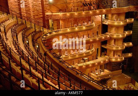 Inside the main auditorium The Donald Gordon Theatre in Wales Millennium Centre, Cardiff Bay, South Wales, UK Stock Photo