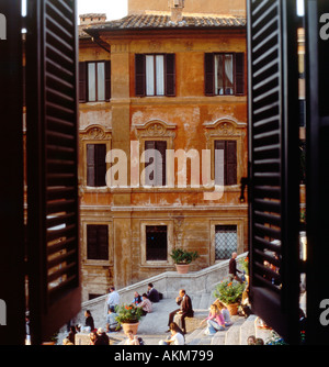 A view of the Spanish Steps (PIazza di Spagna) from open window and shutters inside poet John Keats Shelley Memorial House Rome Italy    KATHY DEWITT Stock Photo