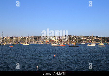 HOLYHEAD ISLE OF ANGLESEY NORTH WALES UK Looking across the marina towards the town in late evening light Stock Photo