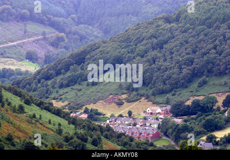 View over part of the former coal mining village of Cwmcarn from Cwmcarn Forest Drive South Wales UK Stock Photo