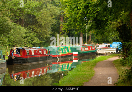 Narrowboats moored at Goytre Wharf on Monmouthshire and Brecon Canal Monmouthshire Wales UK Stock Photo