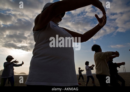 Tai chi chuan class at Copacabana beach in the morning Rio de Janeiro Brazil Stock Photo