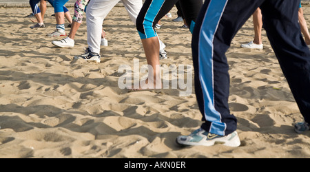 Tai chi chuan class at Copacabana beach in the morning Rio de Janeiro Brazil Stock Photo