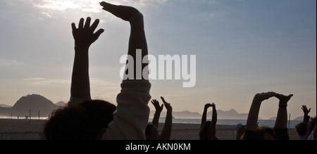 Tai chi chuan class at Copacabana beach in the morning Rio de Janeiro Brazil Stock Photo