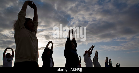 Tai chi chuan class at Copacabana beach in the morning Rio de Janeiro Brazil Stock Photo