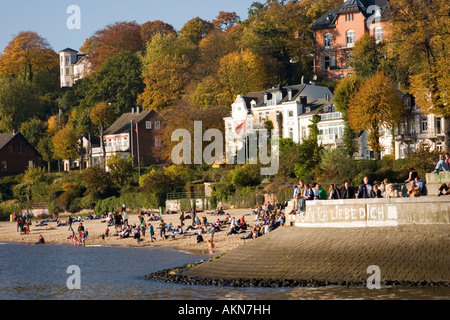 People relaxing at Elbe beach Oevelg nne Hamburg Germany Stock Photo