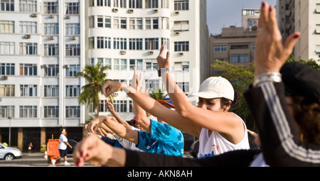 Tai chi chuan class at Copacabana beach in the morning Rio de Janeiro Brazil Stock Photo