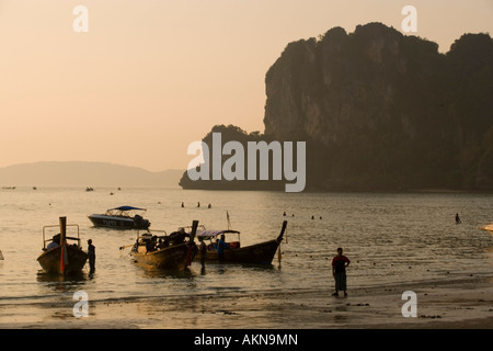 Boats anchoring at Hat Rai Leh Railey West Laem Phra Nang Railay Krabi Thailand Stock Photo