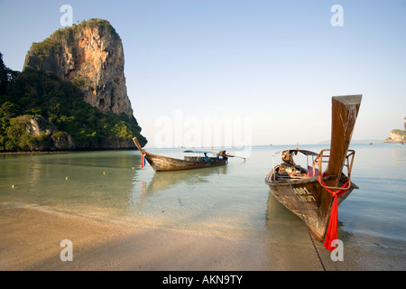Boats anchoring at Hat Rai Leh Railey West Laem Phra Nang Railay Krabi Thailand Stock Photo
