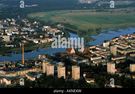 Aerial view of the German-Polish border on the Oder between Frankfurt and Slubice Stock Photo