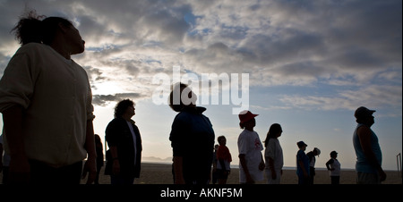 Tai chi chuan class at Copacabana beach in the morning Rio de Janeiro Brazil Stock Photo