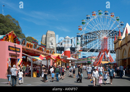 Luna Park with the Harbour Bridge behind,  Milsons Point, Sydney, New South Wales, Australia Stock Photo