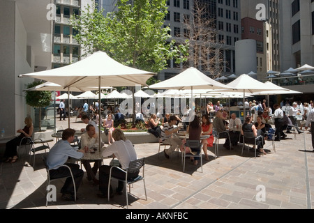 Workers lunching at open air cafes, Australia Square, Pitt Street, Sydney, New South Wales, Australia Stock Photo