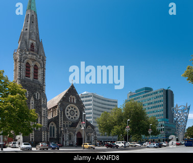 Christchurch Cathedral  from Cathedral Square, Christchurch, South Island, New Zealand. Image taken before the 2011 earthquake. Stock Photo