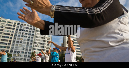 Tai chi chuan class at Copacabana beach in the morning Rio de Janeiro Brazil Stock Photo