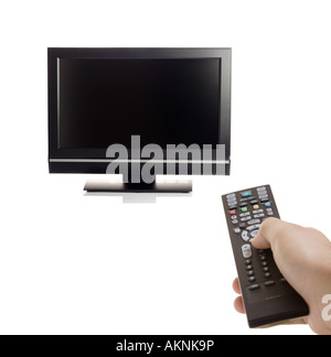 TV set and a person with a remote Stock Photo