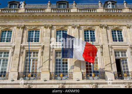 French flag at Place de la Bourse in Bordeaux France Stock Photo