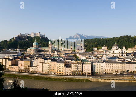 Salzburg with Salzach Hohensalzburg Fortress largest fully preserved fortress in central Europe Salzburg Austria Stock Photo