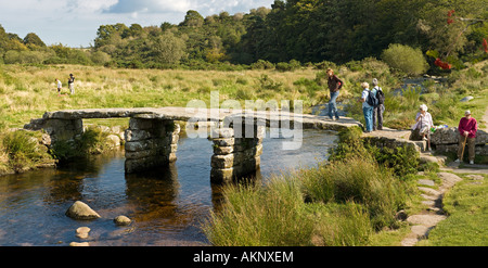 The ancient Clapper Bridge at Postbridge, Dartmoor, Devon, UK Stock Photo