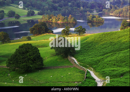 The late evening sun on Rydal Water near Grasmere in the Lake District National Park, UK. Stock Photo