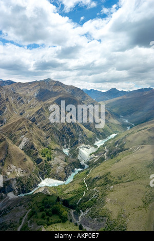 Aerial shot of the Shotover River from a small plane, near Queenstown, South Island, New Zealand Stock Photo