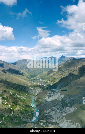 Aerial shot of the Shotover River from a small plane, near Queenstown, South Island, New Zealand Stock Photo