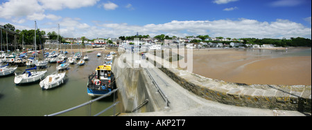 Panoramic view of popular seaside town Saundersfoot harbour and beach Pembrokeshire West Wales UK Stock Photo