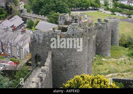 North Wales town of Conwy viewed from ancient town walls Snowdonia national park UK Stock Photo