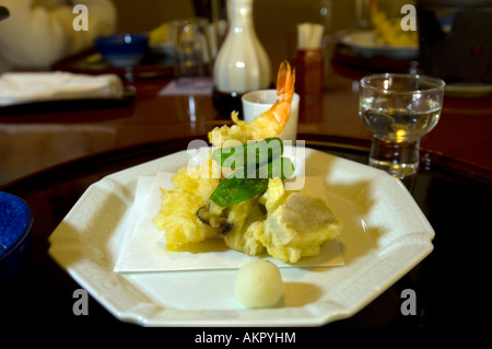 Japanese style dinner kaiseki ryori is being served in a traditional Japanese restaurant Stock Photo