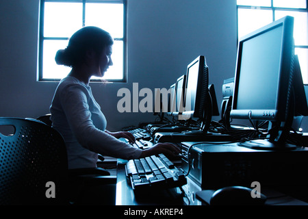 Student in college computer class Stock Photo