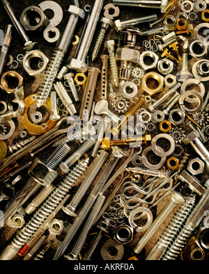 nuts bolts and industrial fasteners still life Stock Photo