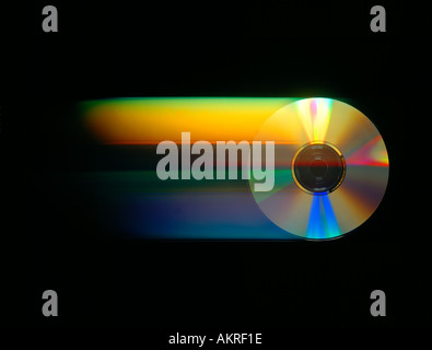 CD ROM disc in motion with  color Stock Photo