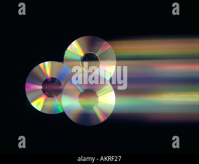 three cd roms in motion Stock Photo