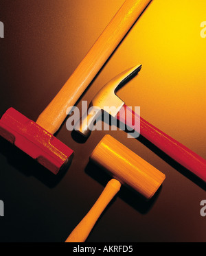 still life of three different kinds of hammers Stock Photo