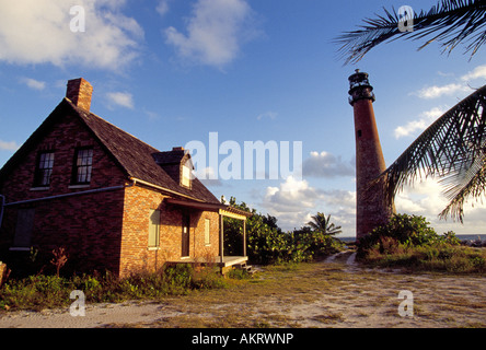 A view of the historic Cape Florida Lighthouse on Biscayne Bay near Miami Stock Photo