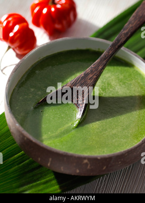 A bowl of Jamaican callaloo soup editorial food Stock Photo