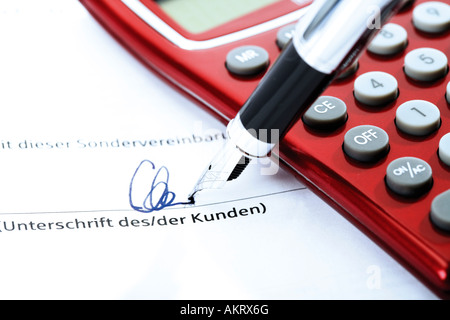 Signing a special agreement, close-up Stock Photo