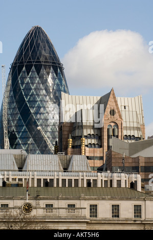 Gurhkin building also known as Swiss re at 30 St Mary Axe in London opened in May 2004 Stock Photo