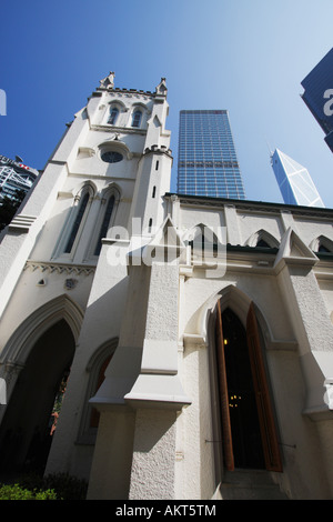 View Of St John's Cathedral Amongst Skyscrapers Hong Kong Stock Photo