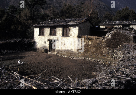 house and enclosed field Deboche Solu Khumbu Nepal Stock Photo