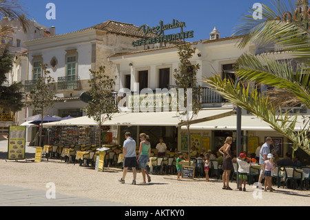 Portugal the Algarve central square in Albufeira, with street restaurants Stock Photo