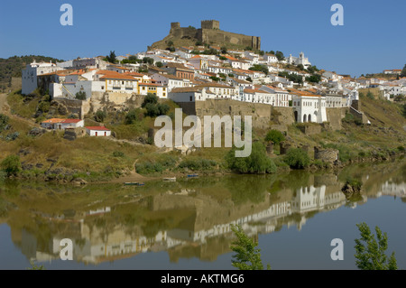 Portugal the Alentejo district, Mértola, view of mediaeval town, castle and river Guadiana Stock Photo