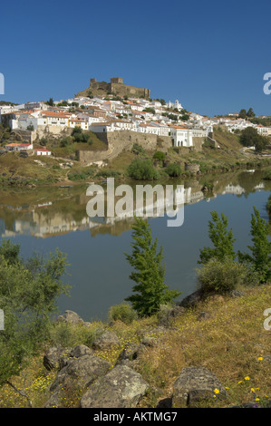 Portugal the Alentejo district, Mértola, view of mediaeval town, castle and river Guadiana Stock Photo