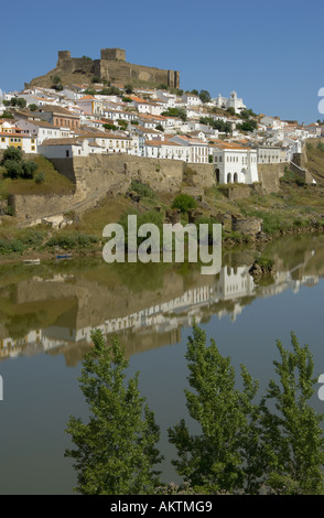 Portugal the Alentejo district, Mértola, view of mediaeval town. castle and river Guadiana Stock Photo