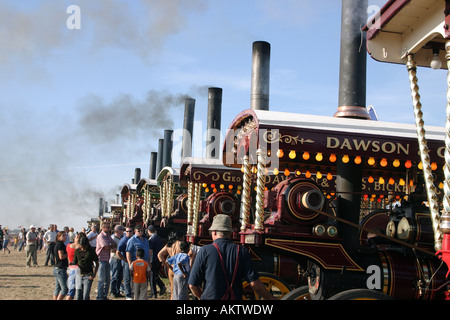Line of vintage steam fairground generators at Great Dorset Steam Rally 2005 Stock Photo