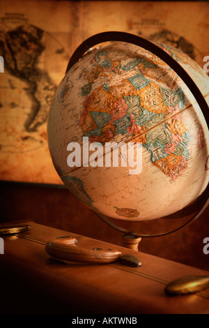 Old Globe, Map and Suitcase Stock Photo